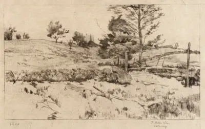 Landskap (Skiss av fält) av Julian Alden Weir