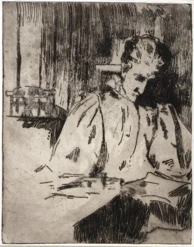 Kvinna som läser av Julian Alden Weir
