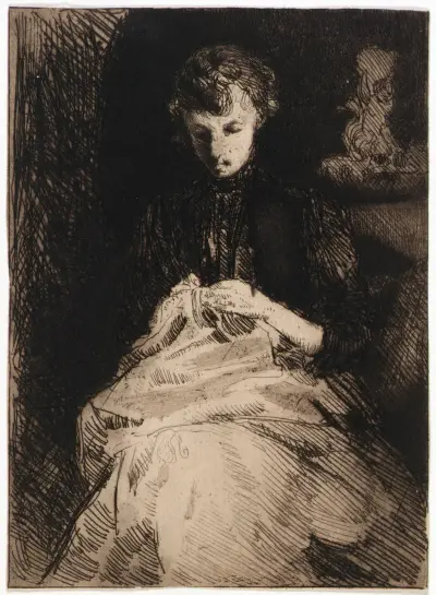 Woman Seated Sewing von Julian Alden Weir