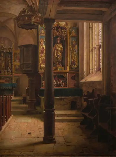 Interiör av St Wolfgangs kyrka i Rothenburg av Aleksander Gierymski
