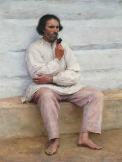 Peasant smoking a pipe, study for the painting “Peasant coffin” av Aleksander Gierymski