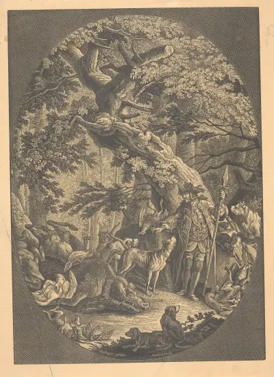 Hunter with his dogs and their prey av Alexander Anderson