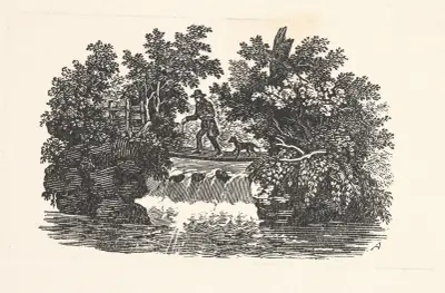 Man and dog near waterfall av Alexander Anderson