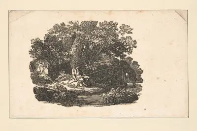The seasons [Spring; Man fishing in stream, horizontal view]. av Alexander Anderson