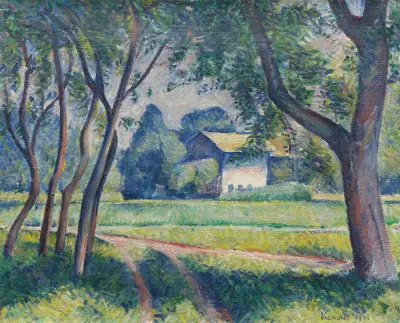 Wiesenlandschaft mit Gehöft av Alexander Kanoldt