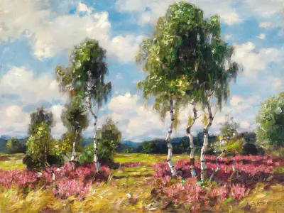Birches in a heath landscape, Viktring (Carinthia) av Alexander Koester