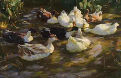 Enten im Teich (Enten am Bach) av Alexander Koester