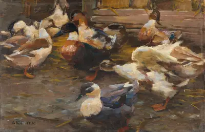 Enten vor dem Stall av Alexander Koester