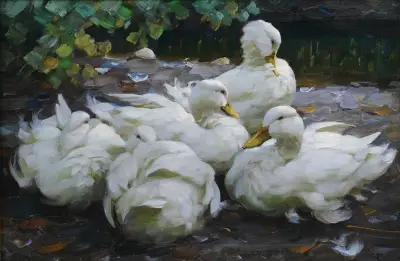 Fünf ruhende weiße Enten av Alexander Koester