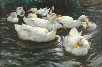 Sechs Enten im Wasser, av Alexander Koester