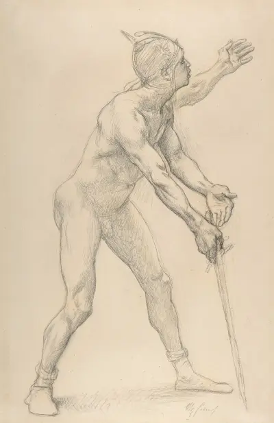 Nude Male Figure with a Sword av Alexandre Cabanel