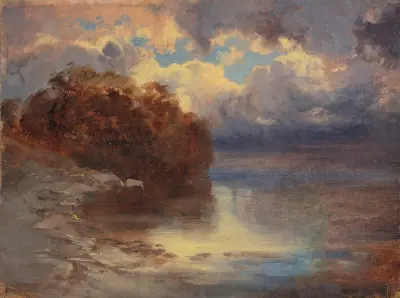 Bord De Lac Et Massif D’arbres av Alexandre Calame
