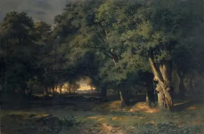 Forest Landscape with Stag Hunt av Alexandre Calame