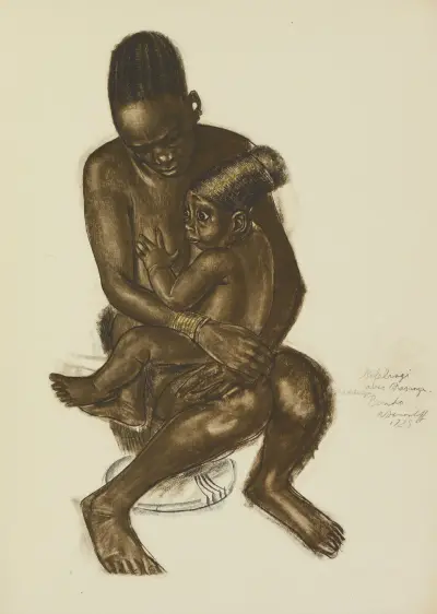 Nafarangui, femme d’Eki Bondo avec son enfant (Bondo) av Alexandre Jacovleff
