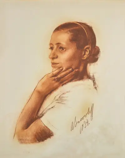 Porträtt av Irene Andreeva av Alexandre Jacovleff