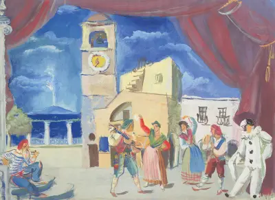 Street musicians and dancers, Capri von Alexandre Jacovleff