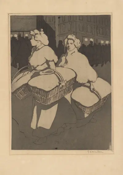 Wäscherinnen, die Arbeit zurückbringend von Théophile Alexandre Steinlen