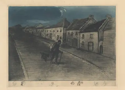 Chemineau som går genom en sovande by av Théophile Alexandre Steinlen