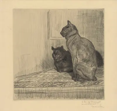 Två katter sida vid sida av Théophile Alexandre Steinlen