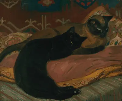 Två katter liggande på en soffa av Théophile Alexandre Steinlen