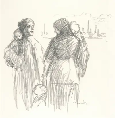 Två mödrar och tre barn (Det är krig) av Théophile Alexandre Steinlen