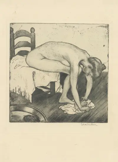 Sittande naken kvinna som torkar sina fötter av Théophile Alexandre Steinlen