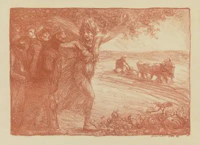Gala för att uppmuntra stympade jordbrukare att återvända till jorden – program av Théophile Alexandre Steinlen