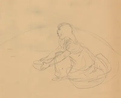 Ung flicka sittande på huk med en skål av Théophile Alexandre Steinlen