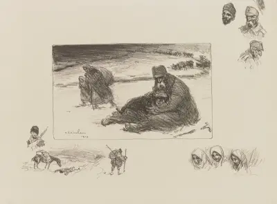 Det serbiska återtåget – kung Peter av Théophile Alexandre Steinlen