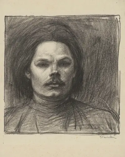 Maxim Gorkij rakt framifrån, till axlarna av Théophile Alexandre Steinlen