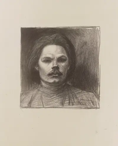 Maxim Gorkij frontalt, sedd till axlarna av Théophile Alexandre Steinlen