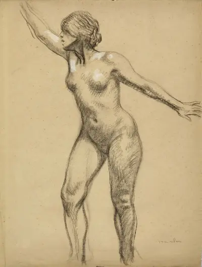 Akt stående med utsträckt arm av Théophile Alexandre Steinlen