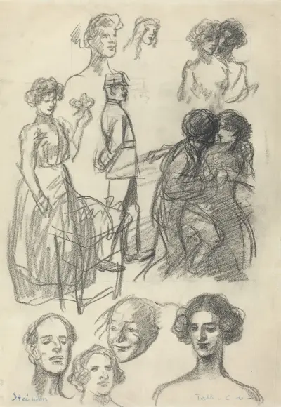 Skisser till ”Kärlekspar på bänk” av Théophile Alexandre Steinlen