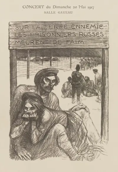 Sur la terre ennemie les prisonniers russes meurent de faim – programme av Théophile Alexandre Steinlen