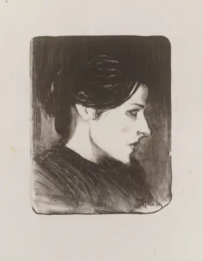 Kvinnohuvud i profil mot höger av Théophile Alexandre Steinlen