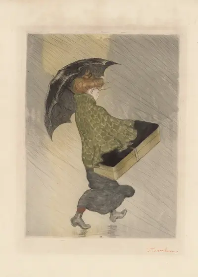 Barn under paraply i regnet av Théophile Alexandre Steinlen