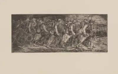Trupp på marsch i natt av Théophile Alexandre Steinlen