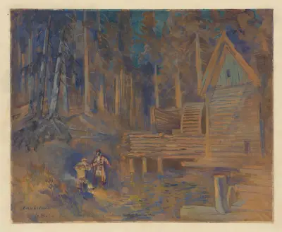 Boris Godounov – maquette de décor – le moulin d’après l’idée de M. Ermolieff av Konstantin Alexeevich Korovin