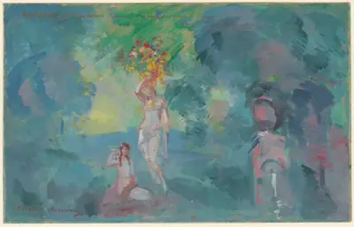 Spectacle non identifié – maquette de décor – projet de rideau de scène av Konstantin Alexeevich Korovin