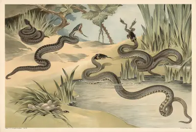 Adder and grass snake av Alfred Fiedler