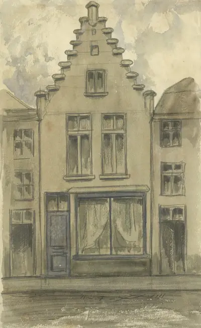 A.Tekening Sint Antoniusstraat en B. Kastanjes en kastanjebladeren av Alfred Ost
