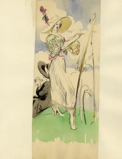Dame met schildersezel av Alfred Ost