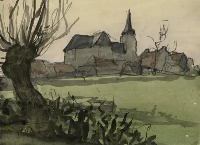 Gezicht op Hakendover met de Sint Salvatorkerk av Alfred Ost