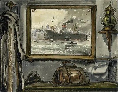 Interieur met havenzicht av Alfred Ost