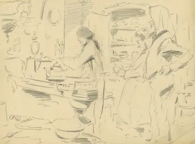Irma en Vader en Moeder Ost in de keuken av Alfred Ost