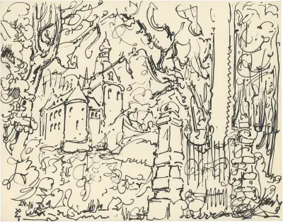 Kasteel met bomen en omheining av Alfred Ost