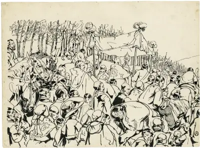 Ontwerp van de prentbriefkaart ‘Processie door het graan (Beêvaert van Hakendover)’ av Alfred Ost