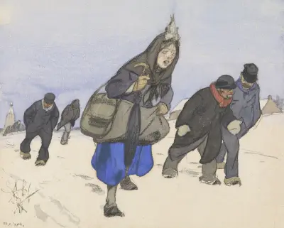 Kriegsflüchtlinge im Schnee von Alfred Ost