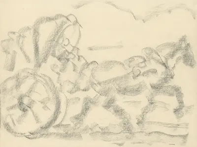 Paard met huifkar – voorbereidende tekening av Alfred Ost