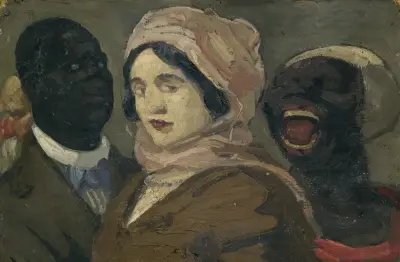 Porträtt av en kvinna och två män av Alfred Ost